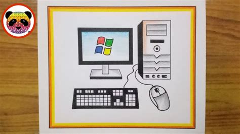 How To Draw Desktop Computer Step By Step Computer Parts Drawing