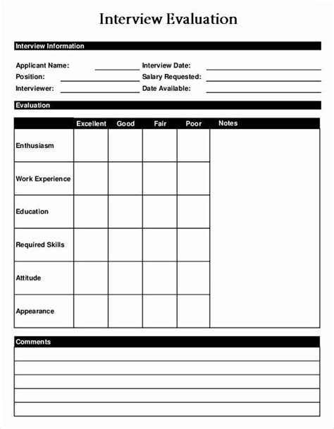 Employee Interview Evaluation Form New Interview Assessment Form
