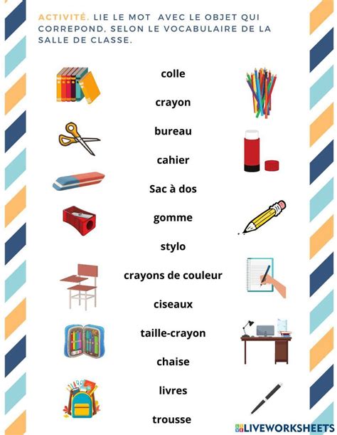 Les Objets De La Salle De Classe Worksheet Live Worksheets