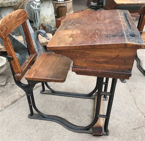 A Beautiful Antique Victorian School Desk With Working Folding Chair