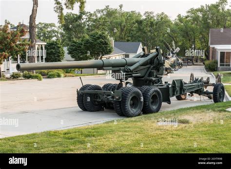 A 155mm M59 Long Tom Cannon In The Ft Douglas Museum Utah Stock Photo