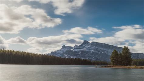 Blue Waters Of The Reflective Lake At Banff National Park Alberta