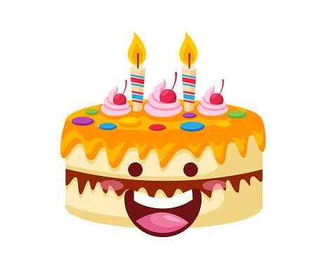 Birthday cake line drawing vectors (1,264). Happy Cute Delicious Birthday Cake Cartoon Character Illustration Stock Illustration - Download ...