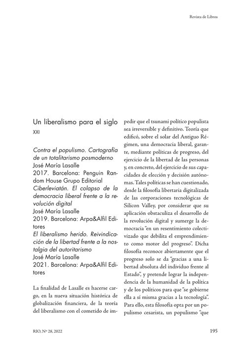 PDF Un Liberalismo Para El Siglo XXI Contra El Populismo