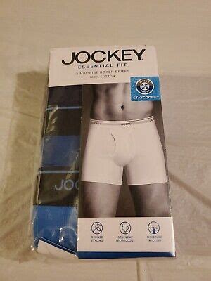 Jockey Essential Fit Mid Rise Boxer Briefs Cotton Staycool Size