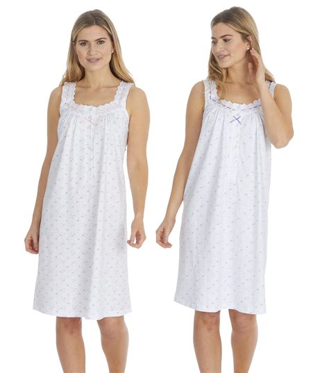 Ladies Cottonique Floral Nightie Sleeveless Nightdress 100 Cotton Nightwear Ebay