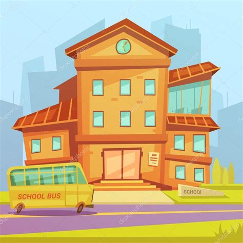 Gráfico vectorial de escuela primaria: Dibujos: edificios de escuelas a color | Fondo de dibujos ...