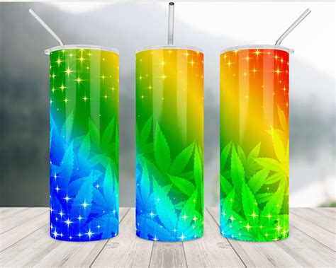 Rainbow Cannabis Glitter Tumbler Wrap Sublimation Design Etsy