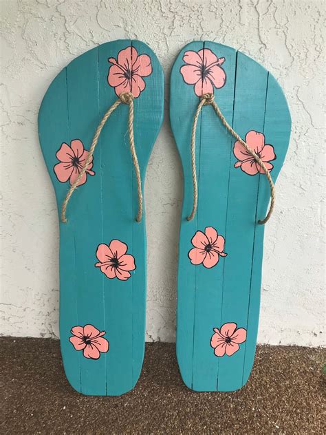 Solid Wood Set Of Hand Cut And Hand Painted Flip Flopsflip Etsy