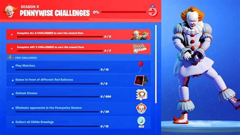 Get Free It 2 Items In Fortnite Pennywise Skin And Challenges Fortnite