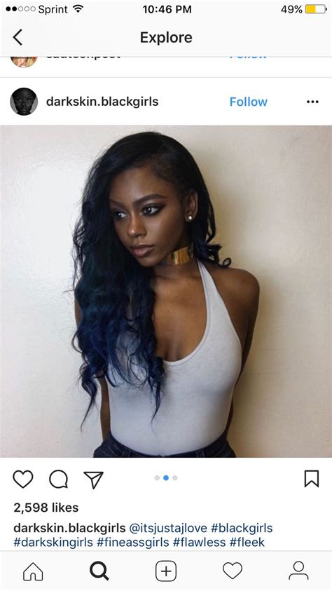 Black Girl With Blue Hair Navy Dark Blue Blue Hair Black