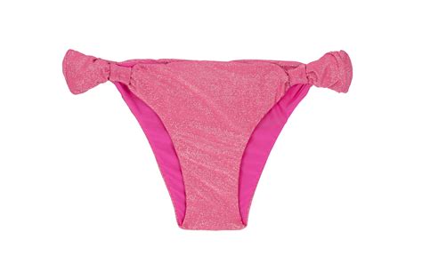 Fixed Brazilian Bikini Bottoms In Pink Lurex With Fabric Rings