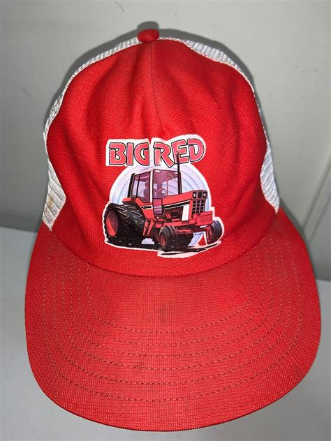 Vintage Trucker Hat Big Red Tractor Red White Mesh Hat Etsy