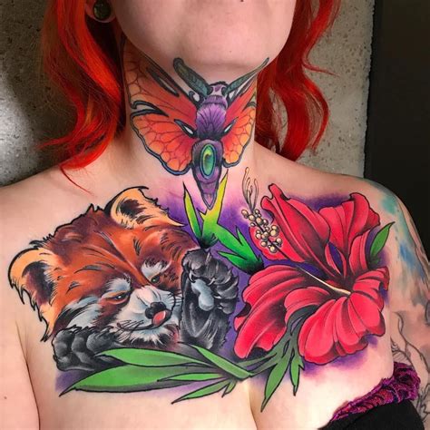 6th art tattoo show quebec. Red Panda & Flower Chestpiece tattoo by @jaymarceau in ...