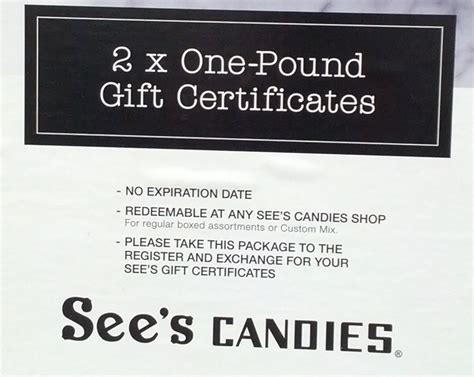 See's gift cards make for the perfect gifts and can be used online or at our local stores. See's Candies 2-one pound Gift Certificates | Costco Weekender
