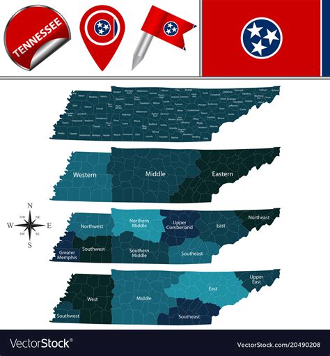 Map Of Tennessee With Regions Royalty Free Vector Image