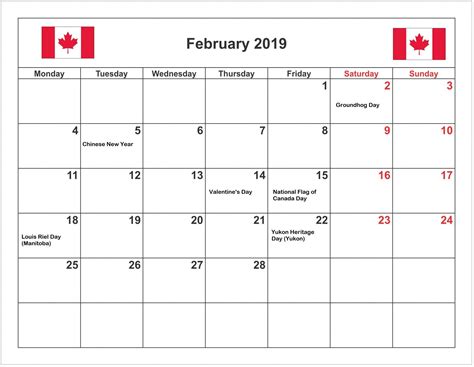 Printable Canadian Calendar With Holidays Calendar Printable Free