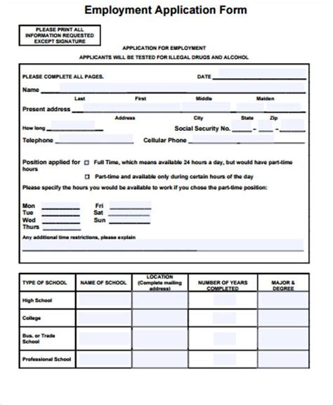 10 Employment Application Forms Pdf Free And Premium Templates
