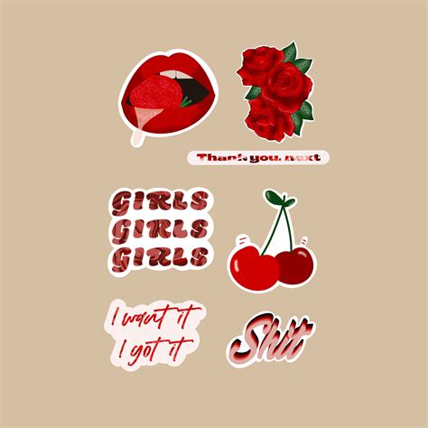 Red Aesthetic Sticker Bundle Red Stickers Rose Sticker Etsy