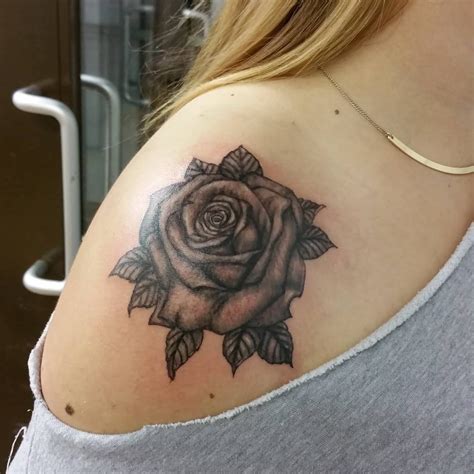 Beautiful Black Rose Shoulder Tattoo For Girls