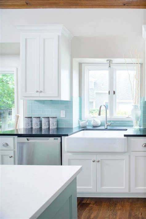 Kitchen remodel with white cabinets and quartz countertops. Profile Cabinet and Design | Tiffany blue kitchen, Kitchen ...