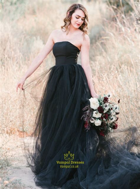 Black Deep V Neck Sheer Lace Bodice Wedding Dresses With Long Sleeve