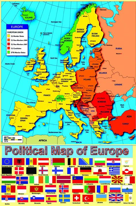 Laminated Political Map Of Europe Poster Wall Chart A2 Size Etsy