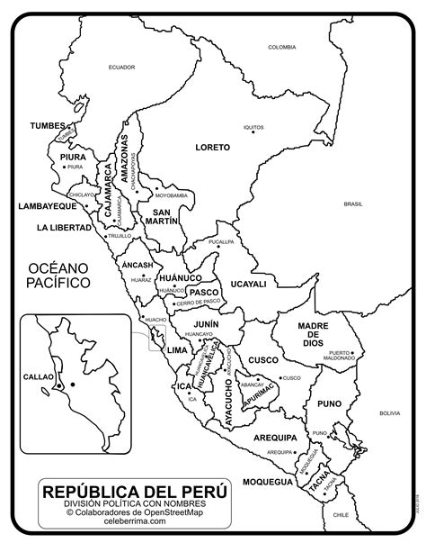 Mapa De Perú Con Departamentos Y Capitales Para Colorear Celebé