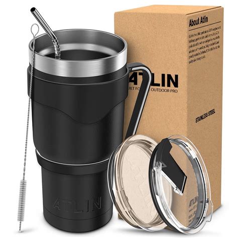 Atlin 30 Oz Double Wall Stainless Steel Tumbler With Straw And Handle 1499