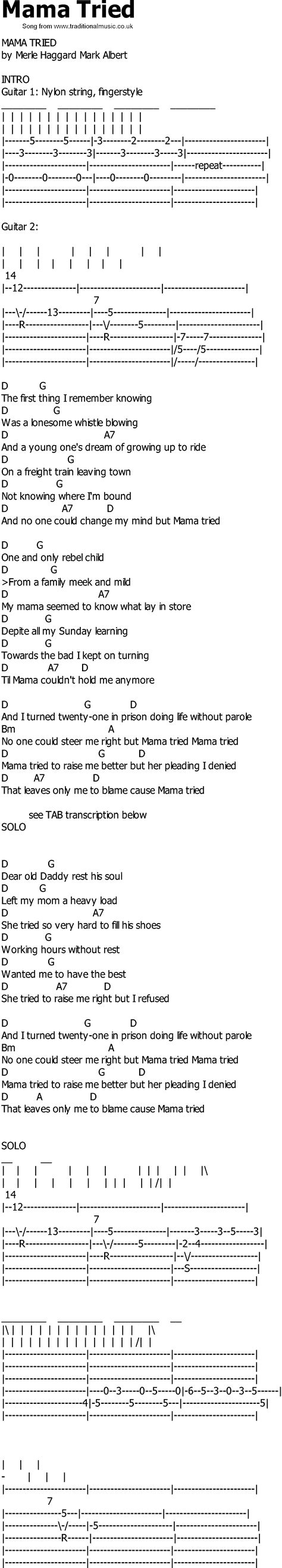 Old Country Song Lyrics With Chords Mama Tried
