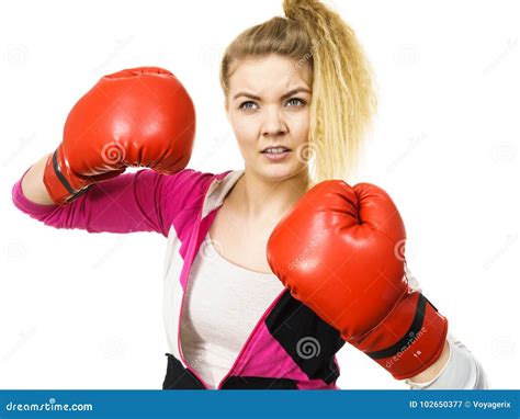 Woman Wearing Boxing Gloves Stock Image Image Of Power Fighter