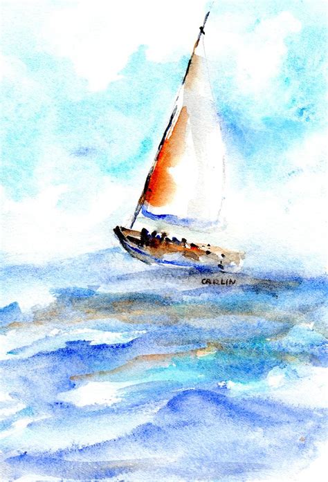 Sailing Out Sailboat Watercolor Painting By Carlin Blahnik