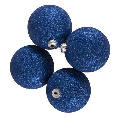 Xmas Baubles Pack Of 4 X 100mm Blue Glitter Shatterproof