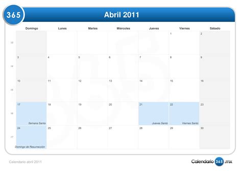 Calendario abril 2011