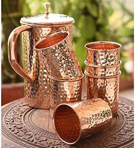 Hammered Pure Copper Jug And Glass Set Drinking Water Utensils Copper
