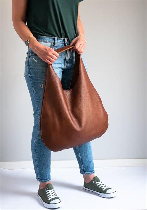 Leather Hobo Bag Brown Oversize Shoulder Bag Everyday Etsy Soft