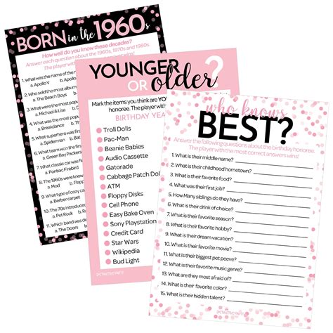 Born In The 1960s Birthday Party Games Pink Three Party Games 55th