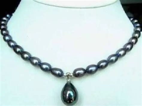 Stunning Natural Black Pearl Necklaces18inch 925silver In Necklaces