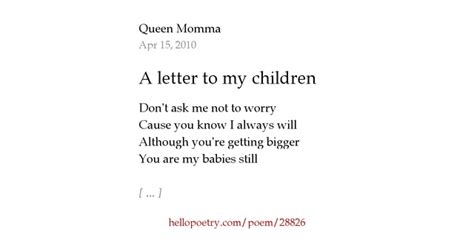 A Letter To My Children By Queen Momma Hello Poetry