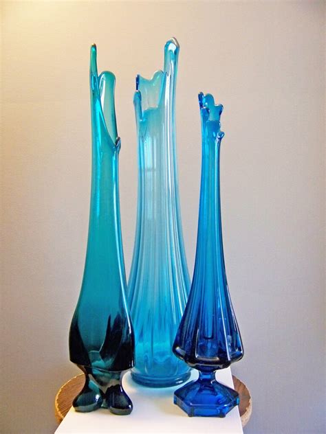 Tall Blue Glass Vases Instant Collection Set Of Three