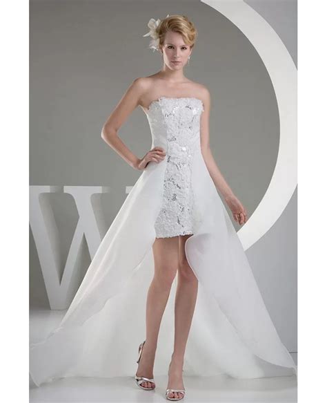 Classy High Low Wedding Dresses With Train Chic Strapless Lace Short