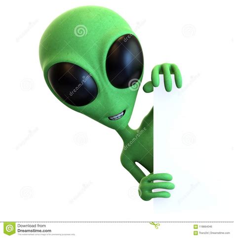 Green Cartoon Alien Peeking Around A Sign Stock Photo Image Of Alien