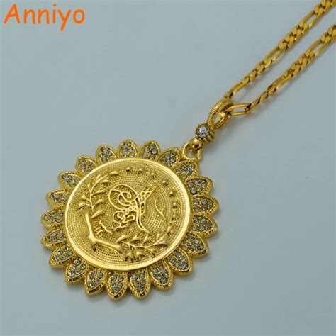 Anniyo Turkey Coin Necklace Women Gold Color Arab Jewelry Turks Pendant