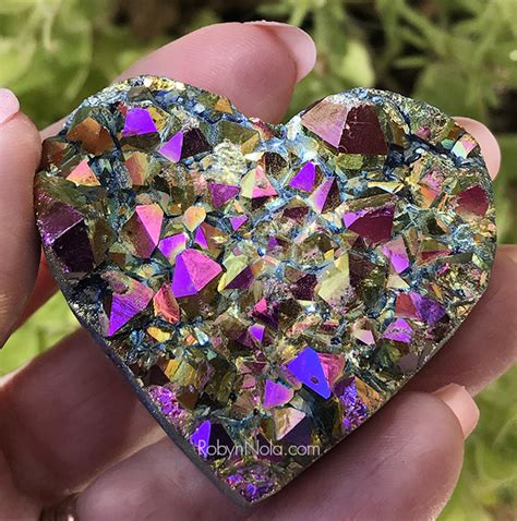 New Rainbow Aura Titanium Quartz Crystal Heart Robyn Nola Ts