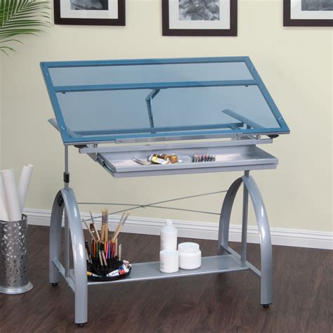 Shop Studio Designs Avanta Silver And Blue Glass Drafting Table Free