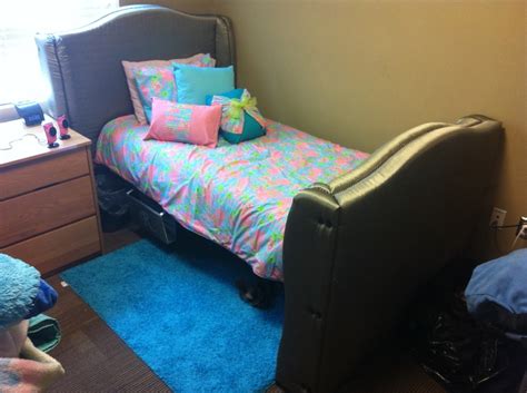 custom made lilly pulitzer comforter with headboard with monogrammed lap top holder for dorm