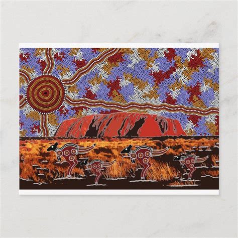 Uluru Authentic Aboriginal Art Postcard Zazzle Aboriginal Art