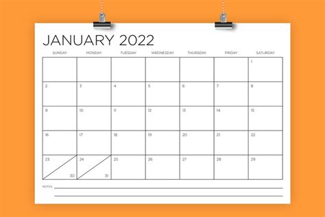A4 2022 Calendar Template Instant Download 297 X 210 Mm Etsy