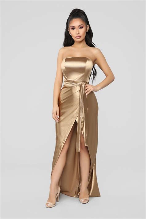 Aaliyah Satin Dress Gold Vestidos Estilosos Belos Vestidos