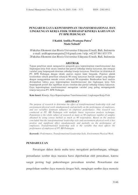 PDF PENGARUH GAYA KEPEMIMPINAN TRANSFORMASIONAL DAN Lingkungan